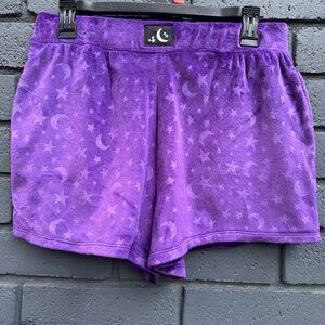 NEW Women Velour Lounge Winter Pajama Shorts Purple Moon Stars Cozy Soft M(8-10)